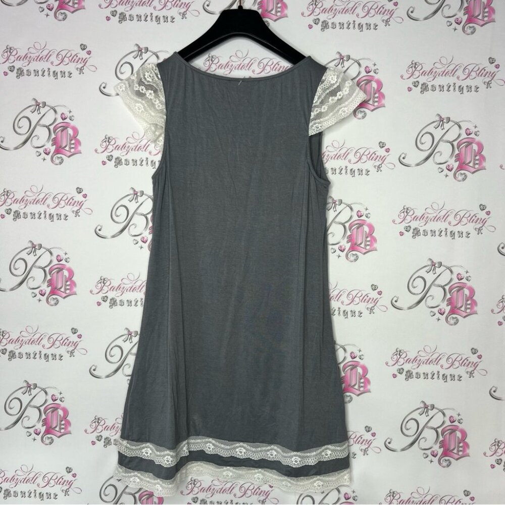Valege dress grey white ruffle detail bow tie up lace ruffle frills cute y2k - Picture 4 of 9